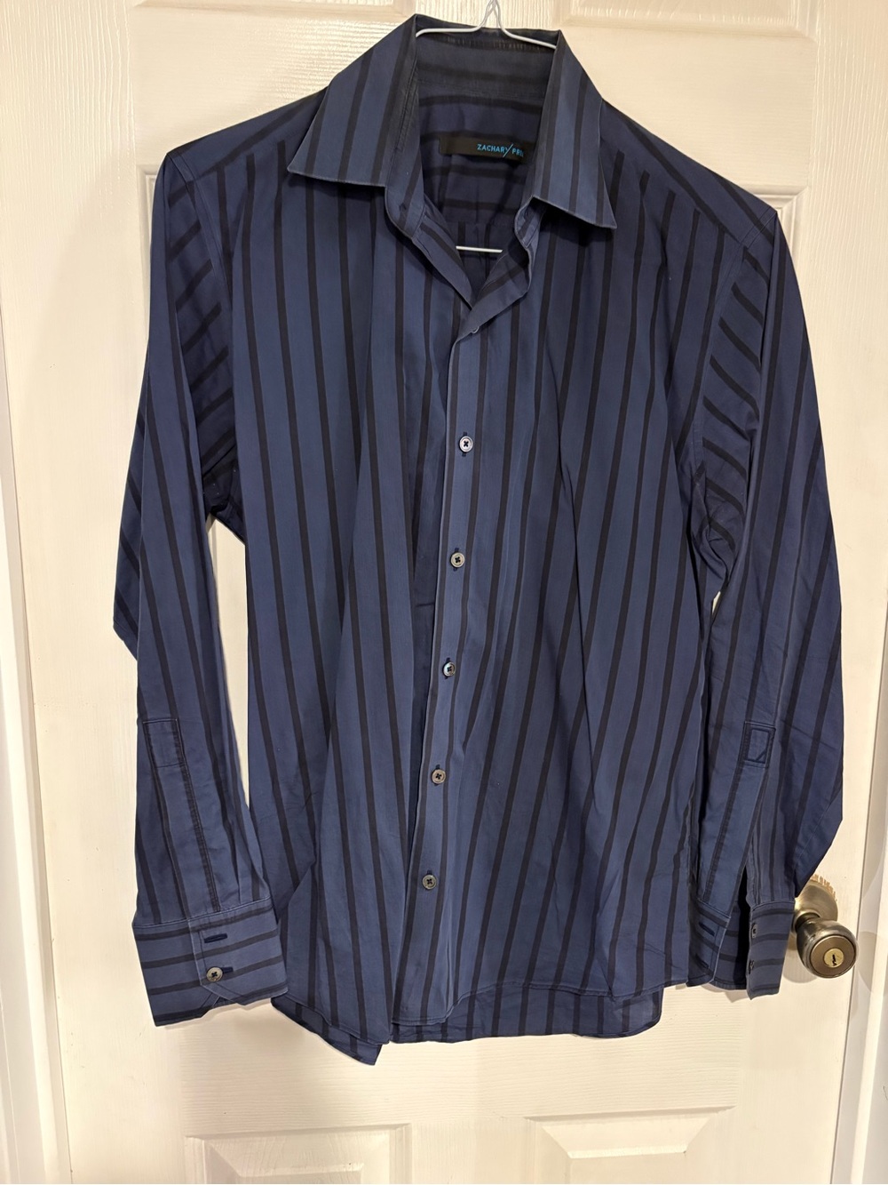 Zachary Prell Navy and Black Striped Dress Shirt